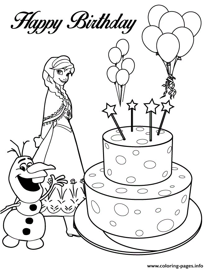 Olaf Anna And Birthday Cake Colouring Page coloring