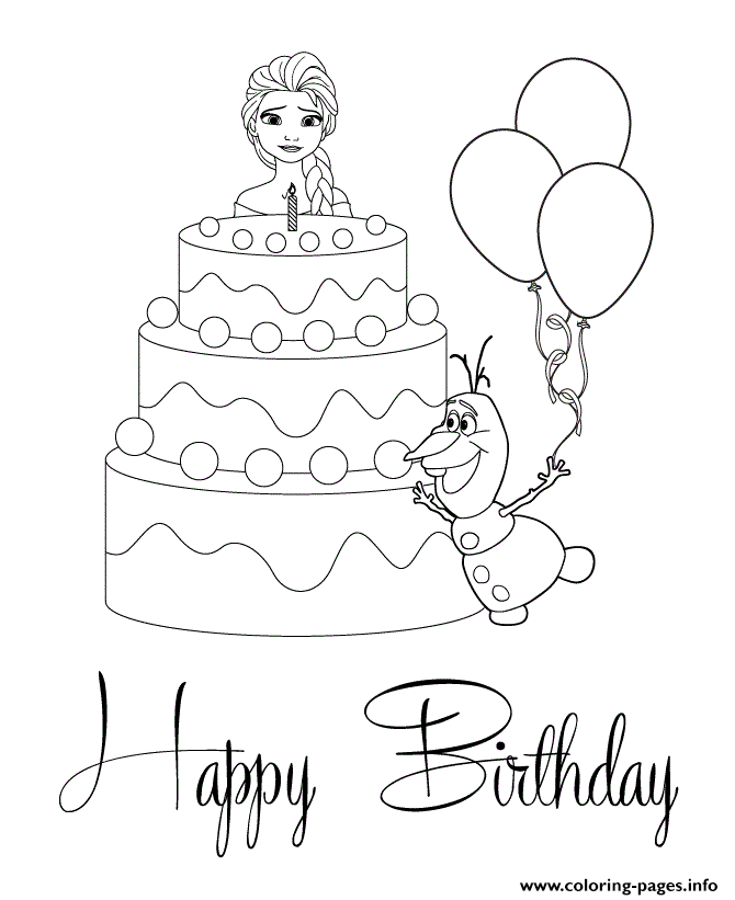 elsa and olaf with cake colouring page coloring pages printable