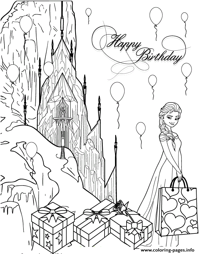 Elsa Birthday Party At Ice Castle Colouring Page coloring