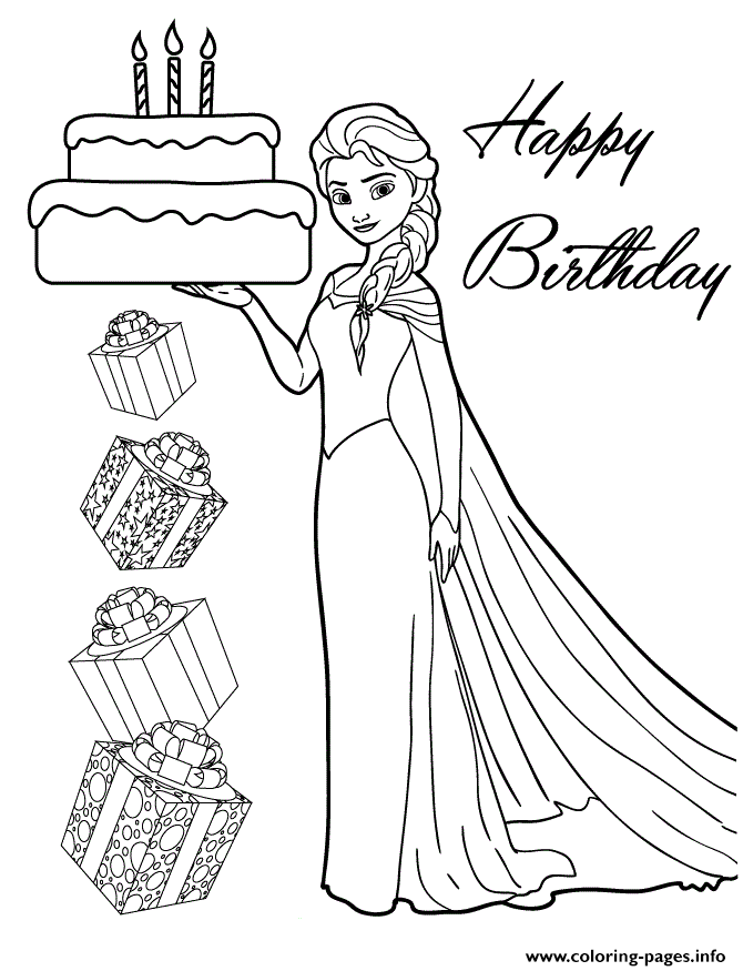 Elsa Holding Birthday Cake For You Colouring Page coloring