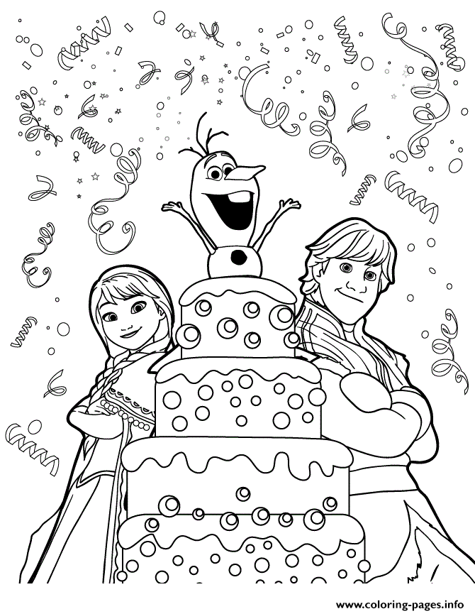 Kristoff Anna Olaf Surprise Birthday Colouring Page coloring