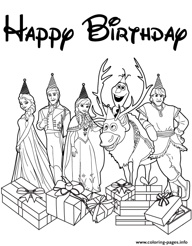 Disneys Frozen Cast Happy Birthday Wishes Colouring Page Coloring page