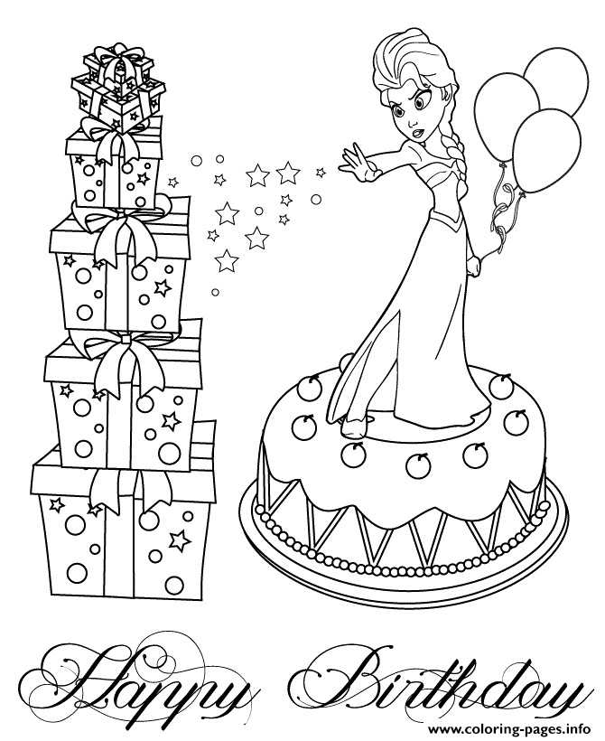 Elsa On Cake Colouring Page coloring