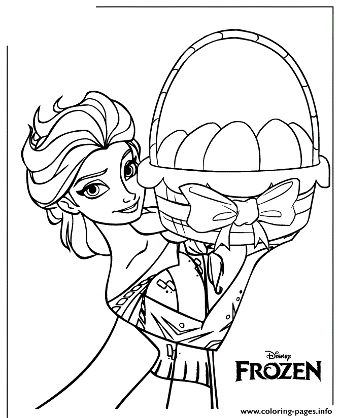 Queen Elsa Holding Easter Basket Colouring Page coloring