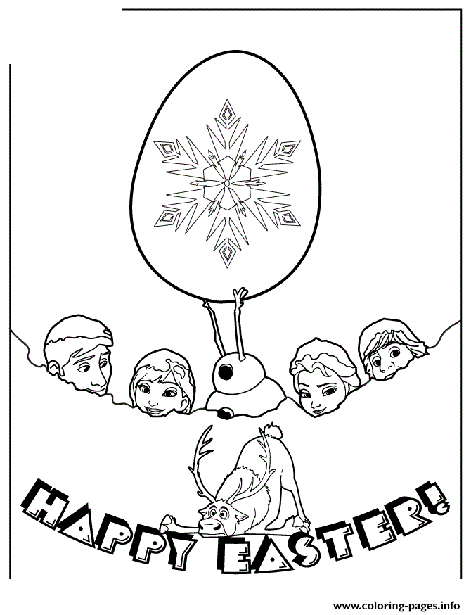 Frozen Characters Happy Easter Colouring Page coloring