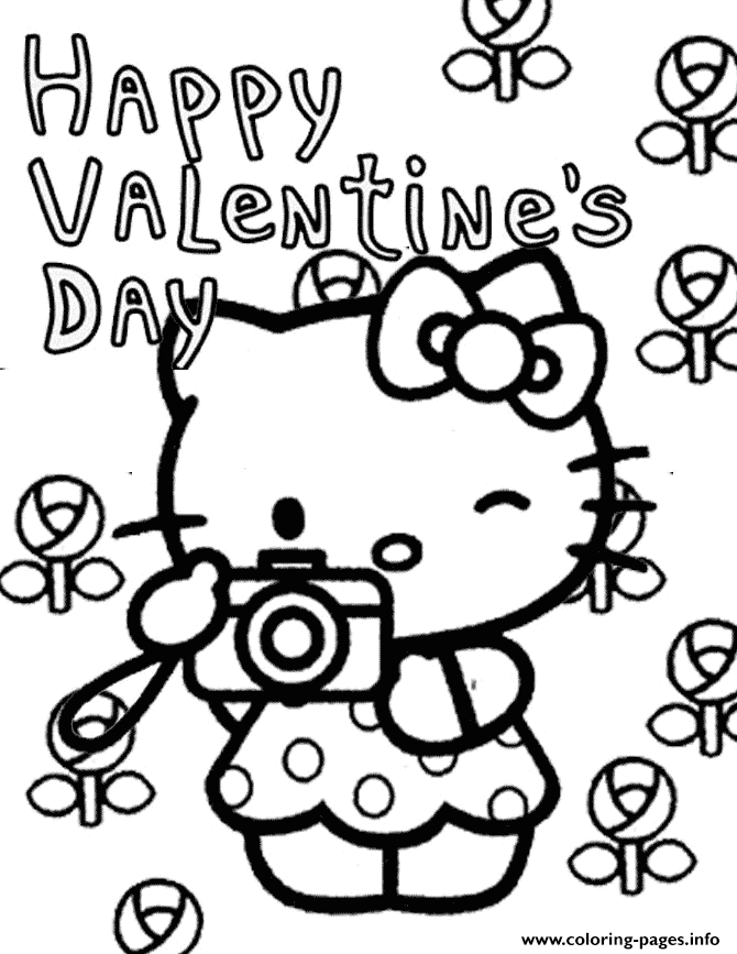 Hello Kitty And Flowers Valentines coloring