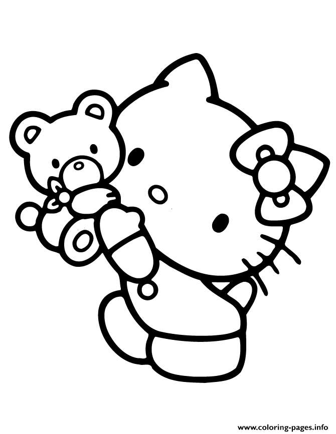Hello Kitty Holding Teddy Bear High coloring