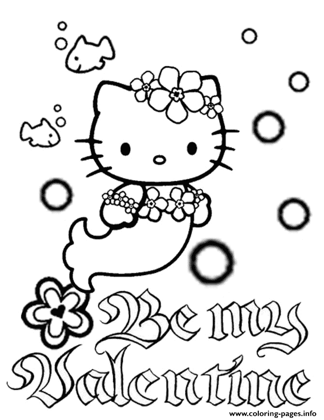 Hello Kitty Mermaid Bubbles And Flower Valentines coloring