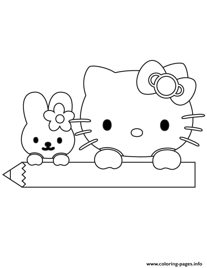 Hello Kitty On Giant Pencil coloring