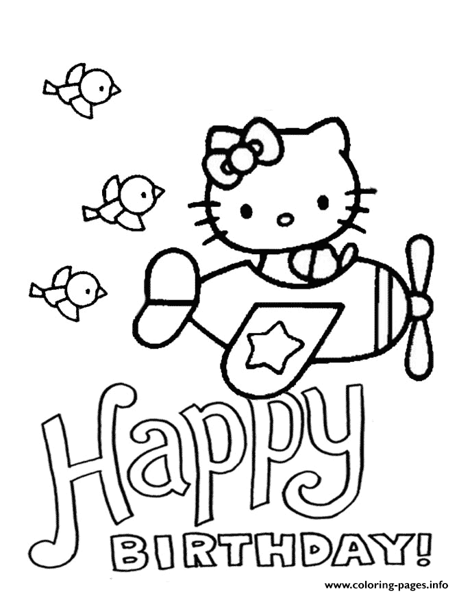Hello Kitty Plane And Birds Birthday coloring pages