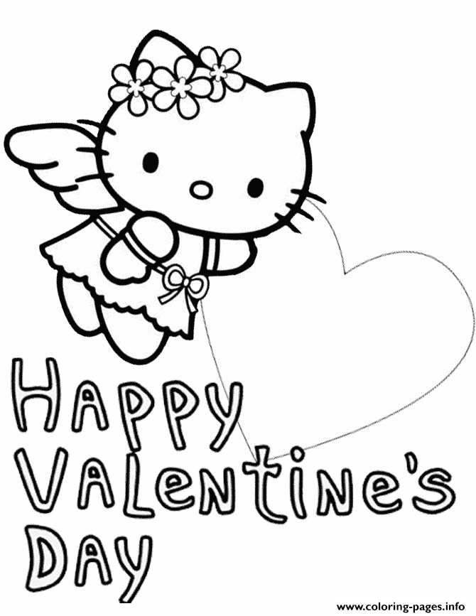 Hello Kitty Big Heart Valentines coloring pages