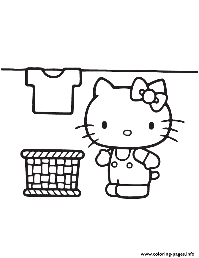 Hello Kitty Doing Laundry coloring