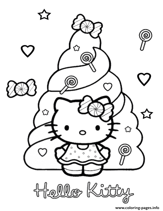 Hello Kitty With Candies Coloring Pages Printable