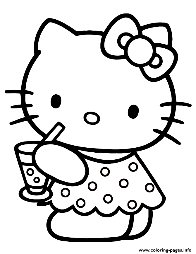 Cute Hello Kitty Drinking Water coloring