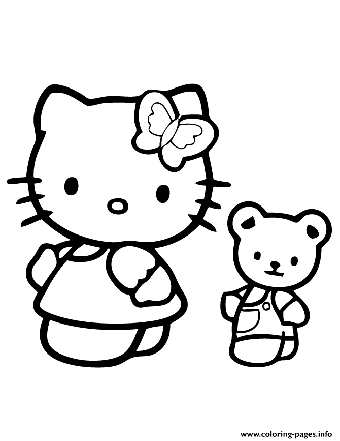 Hello Kitty And Teddy Bear coloring
