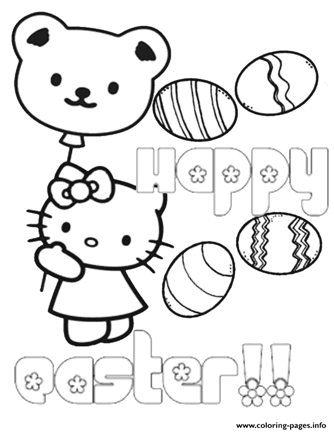 Hello Kitty Bear Balloon Eggs Easter Coloring Pages Printable