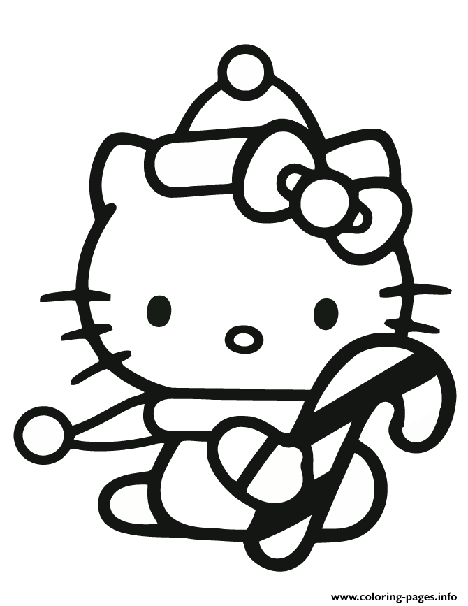 Hello Kitty Holding Candy Cane coloring