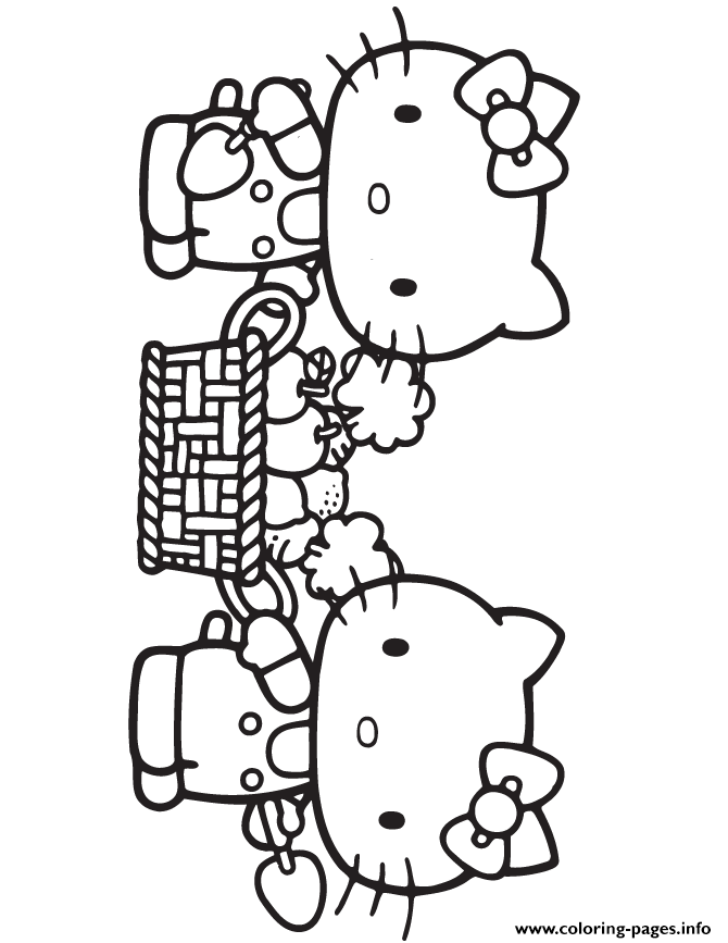Hello Kitty Carrying Fruit Basket coloring
