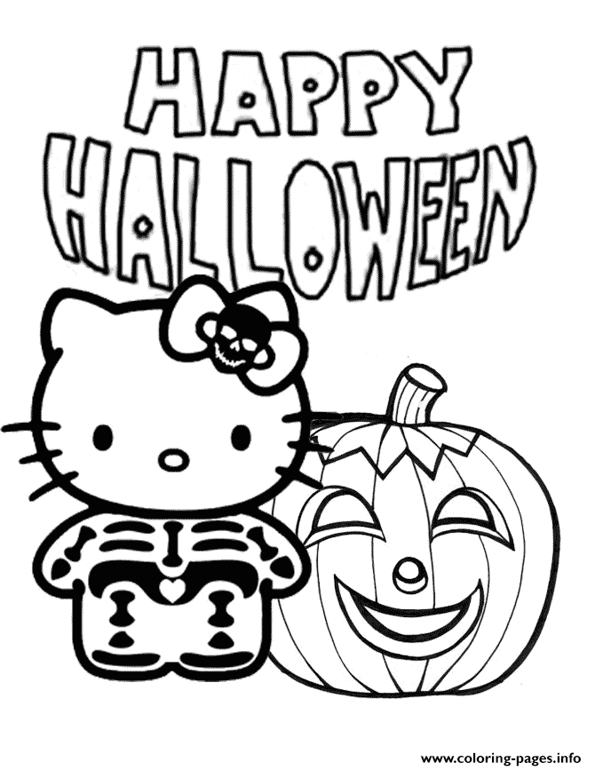Hello Kitty Skeleton And Pumpkin Halloween coloring