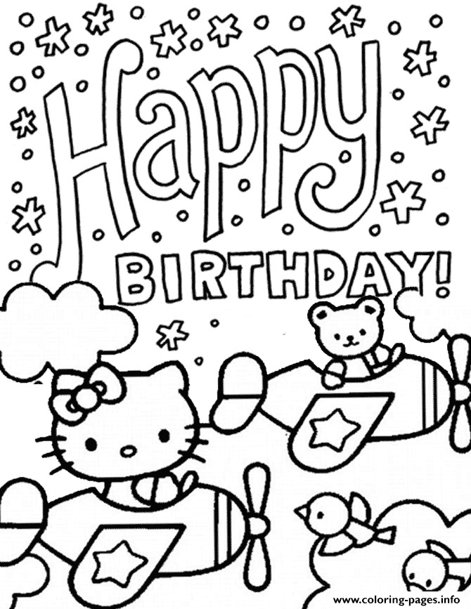 Hello Kitty And Bear Driving Plane Birthday coloring