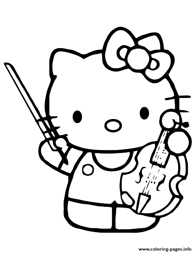 Hello Kitty Playing Violin Instrument coloring