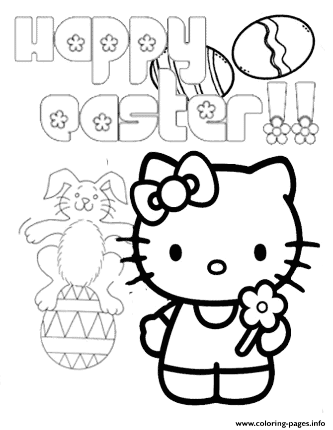 Hello Kitty Bunny On Egg Easter coloring