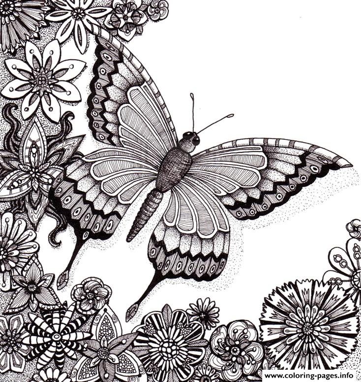 Butterflies Floers For Adults Free coloring
