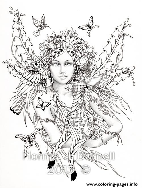 Difficult Fairies With Bird Nature Flowers coloring
