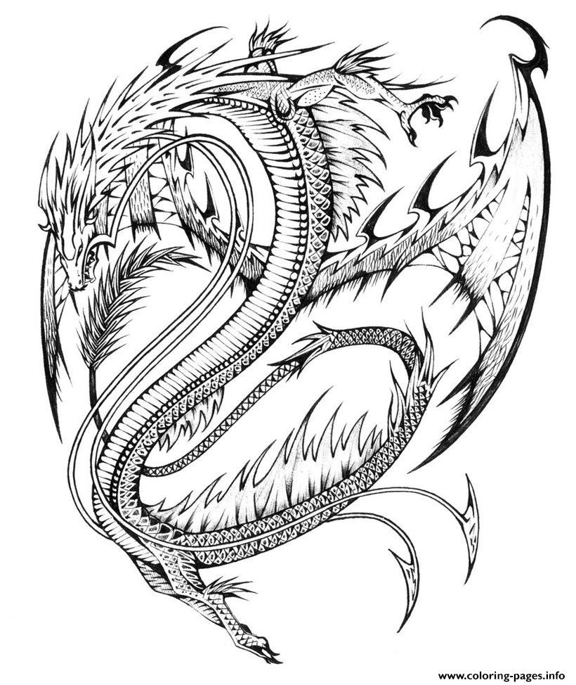 Download Adults Difficult Dragons Coloring Pages Printable