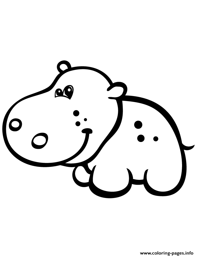 Cute Baby Hippo Simple Coloring Pages Printable
