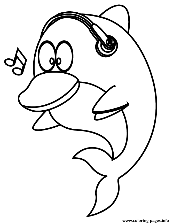 Cute Dolphin Listening To Music coloring