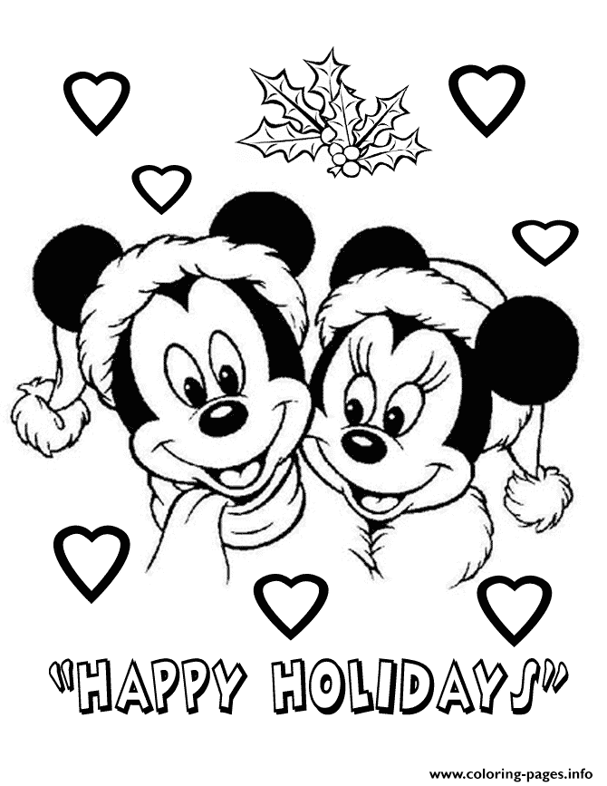 Mickey And Minnie Wearing Santa Hat Disney coloring