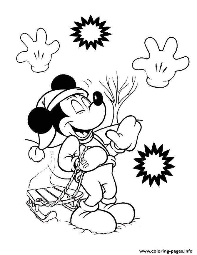 Mickey With Snow Sled Disney coloring