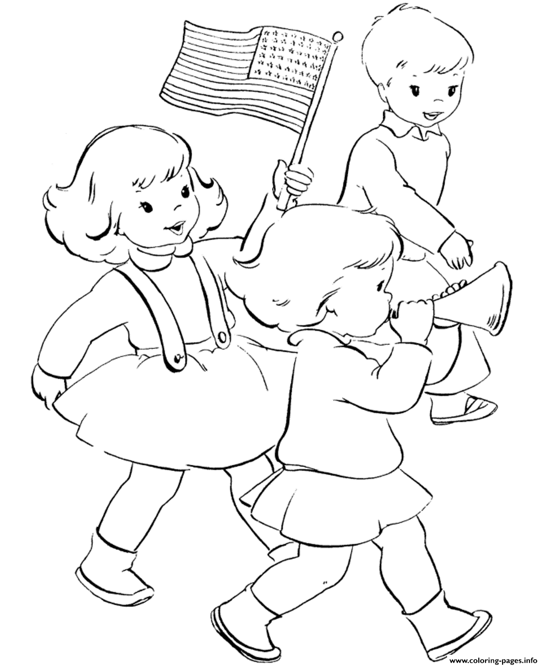 Kids And American Flag Bb0e coloring
