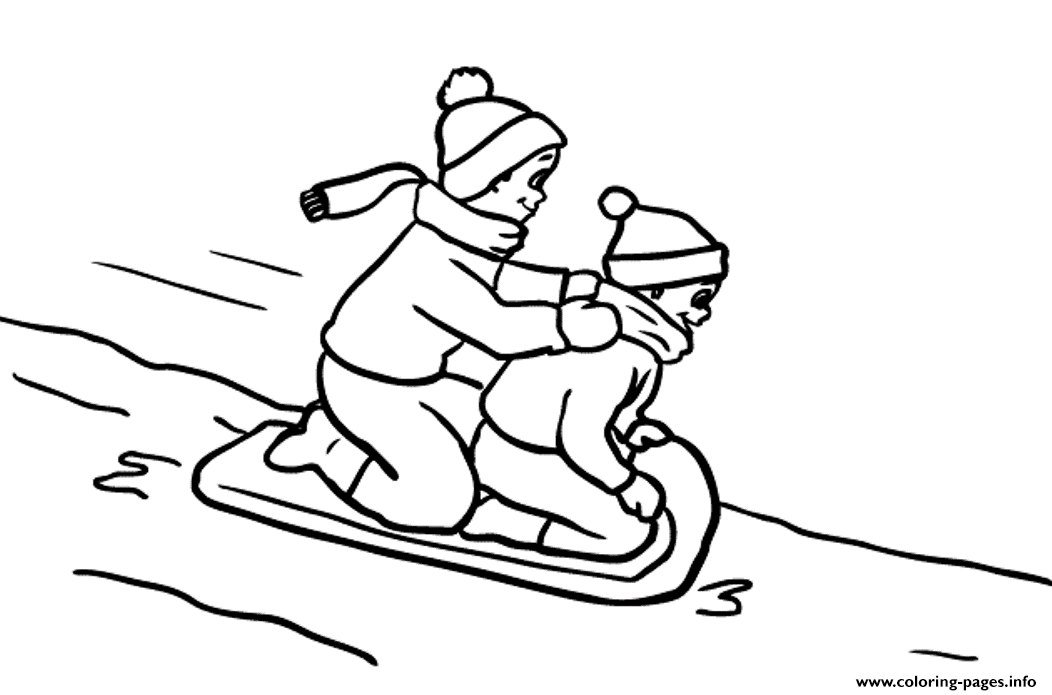 Winter Kids Sledding Together7435 coloring