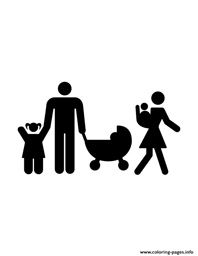 Family With Three Kids Silhouette coloring
