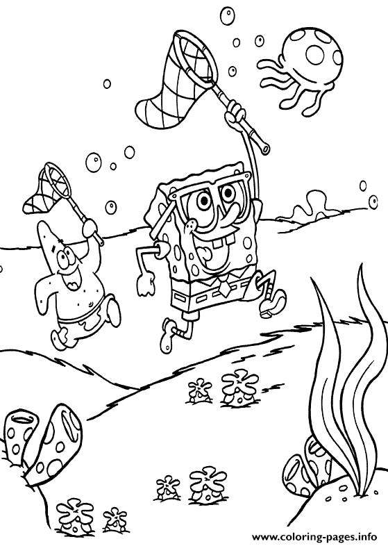 Coloring Pages For Kids Spongebob And Patrick Hunting Jellyfish8e1a coloring