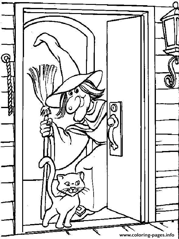 Simple Witch And Cat Halloween S Kids Freedd97 coloring