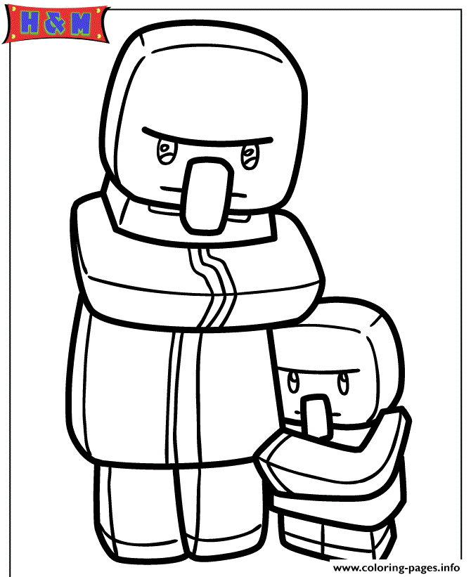 Minecraft Villager And Kid Coloring Pages Printable