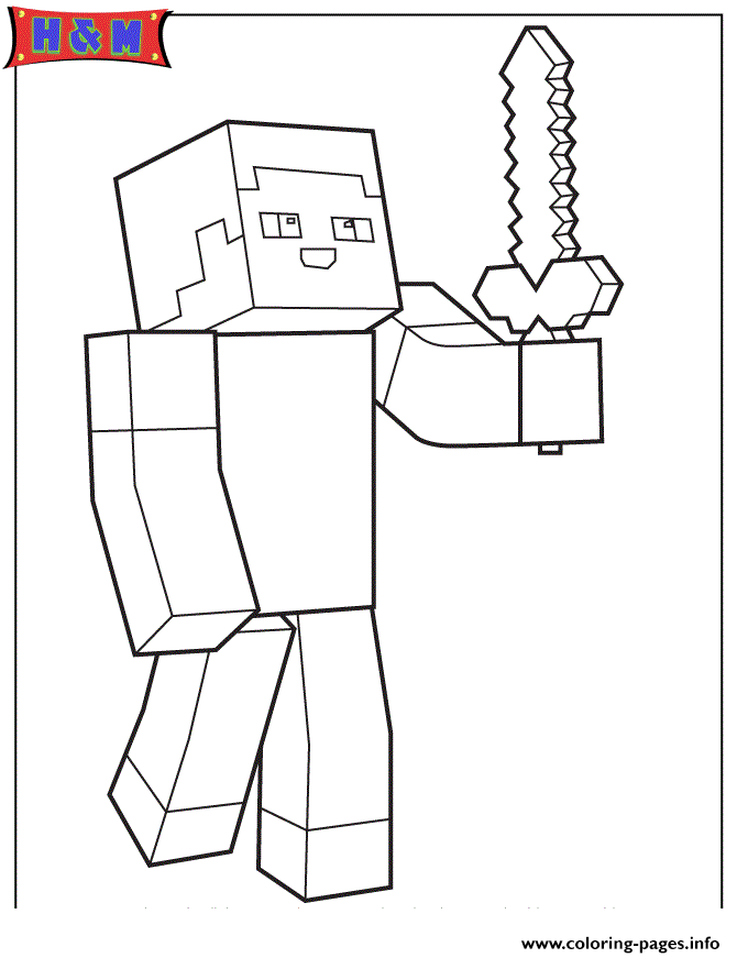 Minecraft Person Holding Sword Coloring Pages Printable