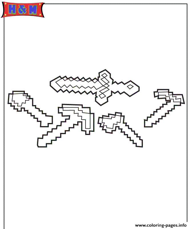 Minecraft Weapons Coloring Pages Printable