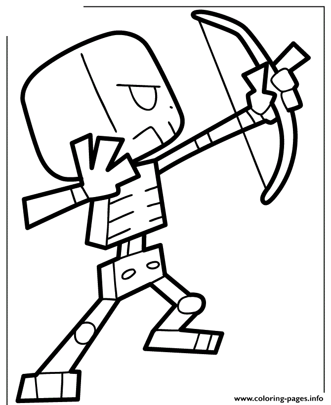 Download Cartoon Minecraft Skeleton Coloring Pages Printable