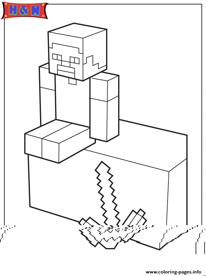 Minecraft Character And Weapon coloring pages