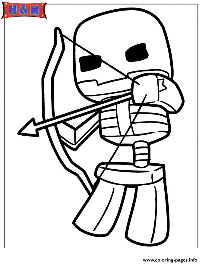 Minecraft Skeleton Shooting Bow And Arrow Coloring page Printable