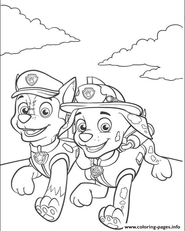 Paw Patrol Marshall And Chase Running coloring