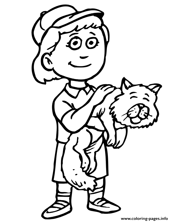 Little Boy And A Cat 130a coloring