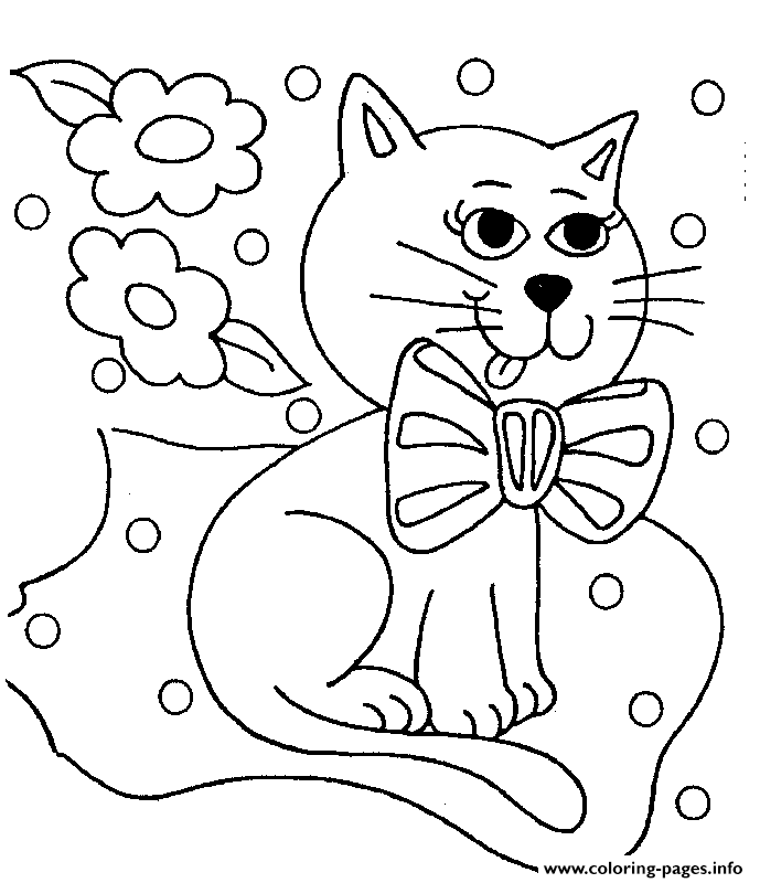 Cat With Bow Animal S672d coloring