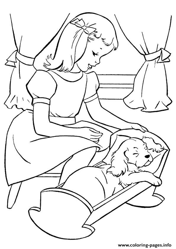 The Girl Putting Pup To Sleep Puppy coloring