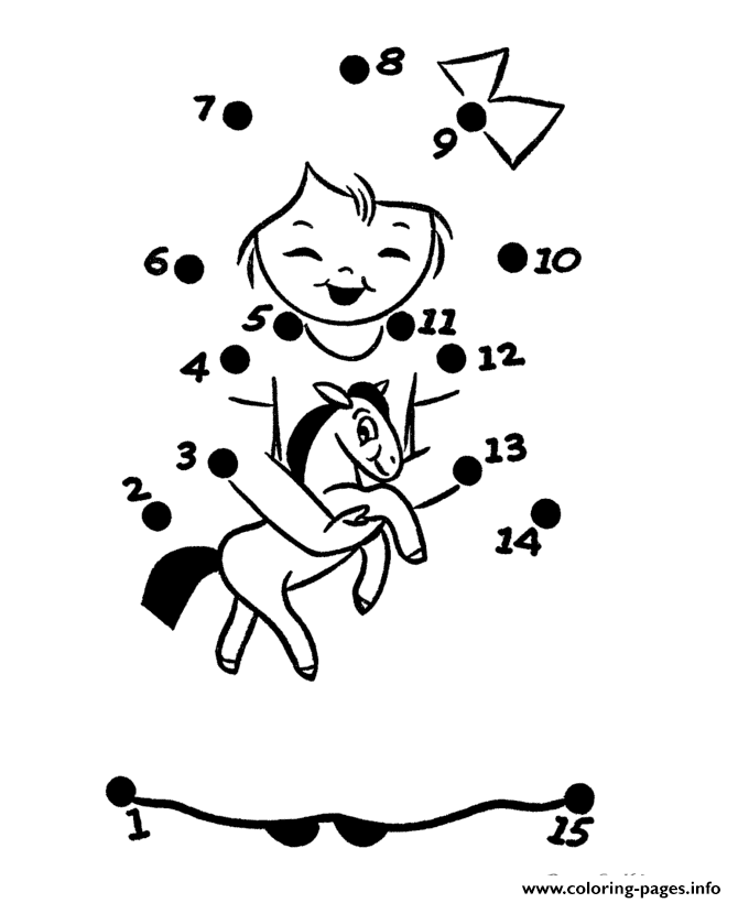014 Connect Dots Little Girl Horse coloring