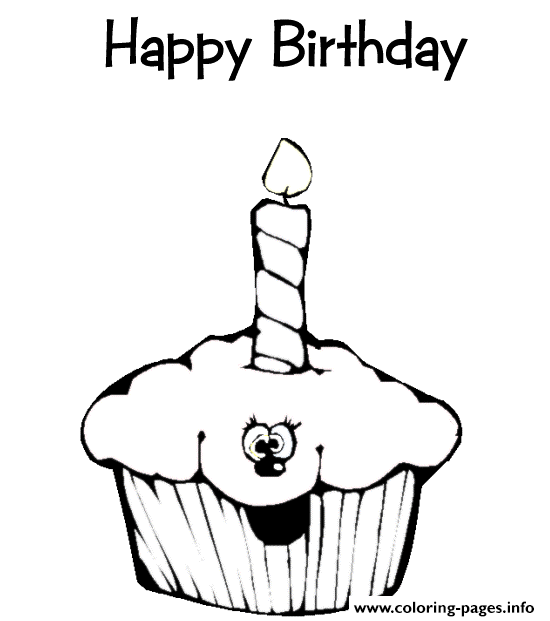 Kids Happy Birthday Cupcake S8689 Coloring page Printable